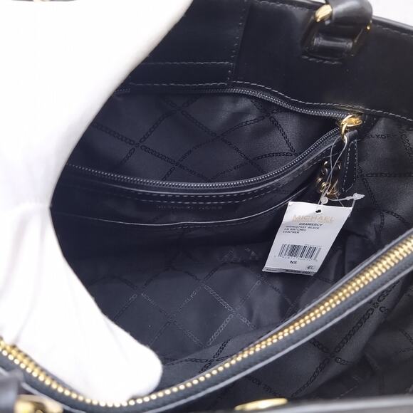 Michael Kors Gramercy Black Leather Lock Double Satchel Shoulder Bag - $358 - Picture 13 of 16